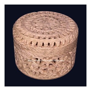 Latest Handcrafted Jali Work Stone Jewelry <b>Boxes</b> 4 X 4 Inch Soapstone Gift <b>Boxes</b> <b>Round</b> Stone Jewelry <b>Boxes</b> - Product Image 2