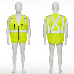 Gilet de sécurité haute visibilité jaune en maille polyester 120 GSM, réfléchissant, avec dos en X, personnalisable avec logo - Product Image 1