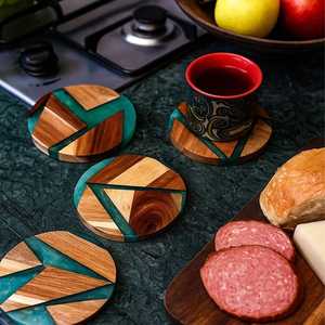Natural Acacia Wood Epoxy Resin Coaster Set Eco-Friendly Handmade Beverage Coasters for Coffee Cups & Glasses - Product Image 5
