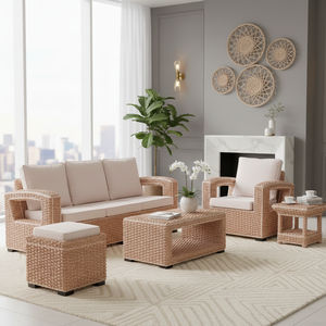 Sillón de Comedor Ergonómico de Ratán Natural Moderno, Tejido a Mano, con Cojín Suave y Funda Extraíble, Ecológico, Sostenible y Duradero - Product Image 1