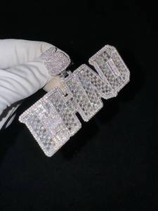 925 Sterling <b>Silver</b> Rhodium Plated Baguette Cut Zircon Letter Pendant <b>Charm</b> Custom Hip Hop Jewelry - Product Image 2