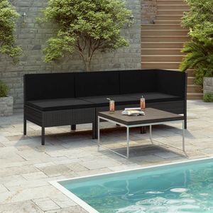 Set di Mobili da Esterno in Rattan PE Nero con Acciaio Verniciato a Polvere e Poliestere per Uso in Patio - Product Image 1