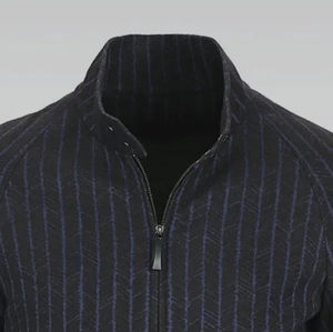 Blouson bomber rayé pour homme, col montant, mélange de laine, fermeture éclair, coupe ajustée, automne, décontracté - Product Image 6