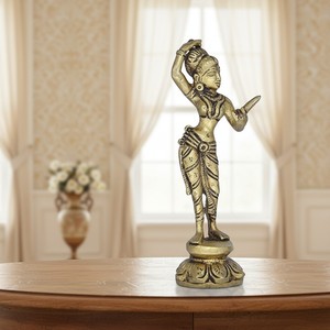 Estatua de Apsara de Latón Indio, Figura Antigua con Espejo, Escultura de Arte Tradicional para Decoración del Hogar, Regalo - Product Image 1