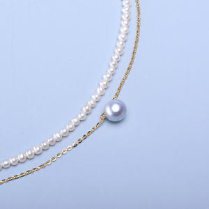 Pendentif en perle d'eau douce Tilian de 3-4 mm sur collier en lin véritable à double couche, taille et beauté presque parfaites - Product Image 3