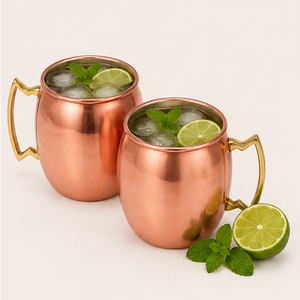 Ensemble de tasses à Moscow Mule en cuivre pur, forme de baril, avec poignée en laiton, vaisselle de bar haut de gamme pour cocktails, logo personnalisable - Product Image 3