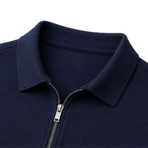 Polo de punto gofrado azul marino personalizado para hombre con cremallera de cuarto y estampado de arco gris oscuro, transpirable, informal, para golf y tenis - Product Image 6