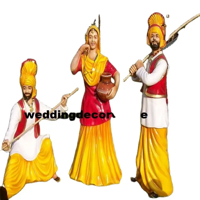 Punjabi Bhangra-estatua decorativa tradicional, temática de fibra colorida, Punjabi Multicolor