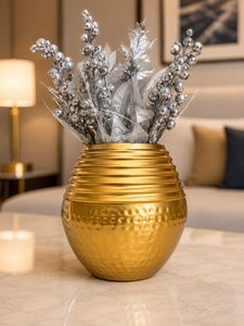 Florero Decorativo de Metal Dorado con Acabado Martillado, Maceta de Mesa para Sala de Estar, Dormitorio, Oficina, Recibidor, Mesa de Centro, Decoración del Hogar - Product Image 3