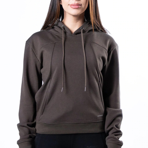 Sweat-shirt à capuche court pour femme, couleur personnalisée, broderie, couleur unie, manches longues, coton, fibre de bambou, tricoté, hiver - Product Image 3