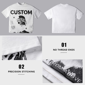 T-shirts unisexe de haute qualité pour hommes, style streetwear, coupe ample, col rond côtelé, en coton lourd - Product Image 3
