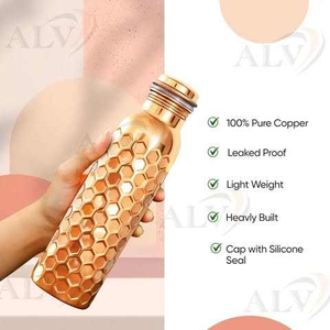 Premium pure copper water <b>bottle</b> for home office gym use made with traditional design and ecofriendly sustainable build - Product Image 2