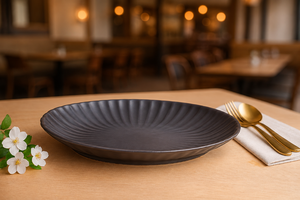 Modern <b>Ceramic</b> Serving <b>Plate</b> Round Dark Stoneware Durable Solid Design For Dinner Party Home Restaurant Use - Product Image 2