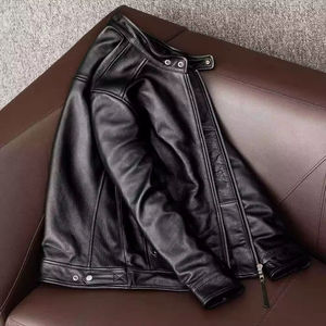 Veste bomber en cuir véritable noir jais pour homme, de haute qualité, sur mesure, avec fermeture éclair et col rabattu, élégante, 100% coton, écologique - Product Image 4