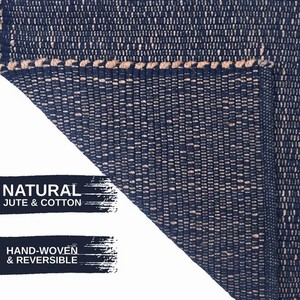 Tapis moderne en coton tissé plat, rectangulaire, bleu marine uni, pour salon, décoration intérieure, lavable, avec envers en jute - Product Image 6