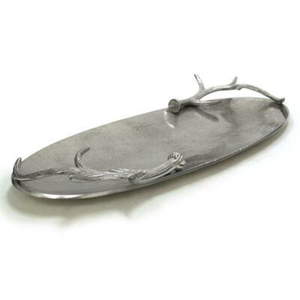 Bandeja de Servir Decorativa de Aluminio Plateado de Lujo, Ovalada y Martillada, con Elegantes Asas de Hoja para Hogar, Hotel, Bodas y Fiestas - Product Image 2