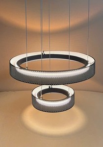 Modern LED Pendant Lamp Round Black Metal <b>Ring</b> Chandelier CCT 2200K - 3000K - 4000K, 28W for Living Room Ceiling Mount - Product Image 2