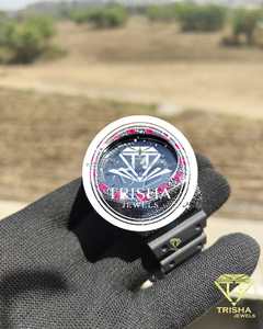 Women Moissanite <b>Diamond</b> <b>Watch</b> 925 Sterling Silver Iced Out Timepiece Pink Gemstone Bezel Gift for Her - Product Image 3