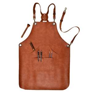 Delantal de Barbero de Cuero Marrón Tejido Resistente con Logotipo Personalizado, con Nuevo Diseño de Bolsillo en la Cintura para Uso Diario en Salones y Restaurantes - Product Image 6