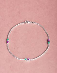 Shiny 925 Sterling Silver Anklet - <b>Green</b> & Purple Gemstones <b>Jewellery</b> for Women and Girls Wear in Wedding and Other Occasions - Product Image 2