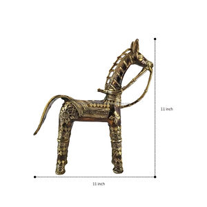 Estatua de Caballo Tribal Antigua Grabada a Mano en Latón, Color Bronce, Pieza Decorativa de 11 Pulgadas para Decoración del Hogar y Oficina - Product Image 6