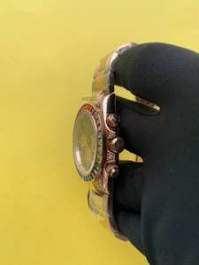 BOJ Plain R.O.L.E.X.76 Baguette Diamond On Bezel Gold Tone Stainless Steel Chrono Mechanical Auto <b>Watch</b> For <b>Men</b> At Low Price Hot - Product Image 3