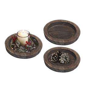 Support de bougie en bois, plateau décoratif de style farmhouse, plateau rond pour bougie pilier, base rustique pour centre de table de salon - Product Image 5