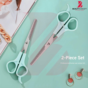 Ciseaux de coiffure professionnels OEM à manche en plastique vert, en acier inoxydable, pour la texture des cheveux, outils de barbier et de salon - Product Image 4