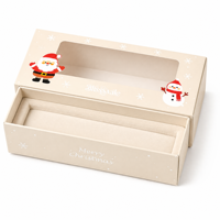 Scatola Regalo Natalizia Personalizzata Bianco Crema con Finestra, Vassoio in Velluto Babbo Natale e Pupazzo di Neve, Confezione per Caramelle