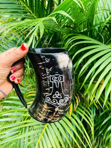 Mug à boire en corne de buffle artisanal et écologique, style Viking, pour bière et café, cadeau pour la fête des pères et Noël, imitation antique Uttar - Product Image 4