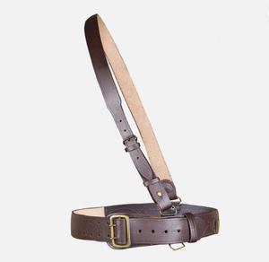 Ceinture Sam Browne en cuir véritable avec bandoulière croisée – Ceinture réglable de style uniforme classique - Product Image 1