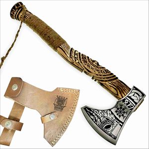 Hache de Viking en acier à haute teneur en carbone, forgée à la main, manche en bois de frêne, cadeau de luxe pour les amateurs de Vikings, design médiéval - Product Image 3