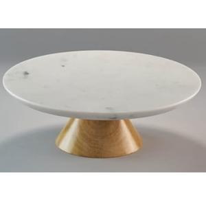 Nouveautés pour occasions spéciales - Support à gâteau simple en bois d'acacia avec plateau en marbre pour la décoration de gâteaux, supports pour les célébrations d'anniversaire - Product Image 1