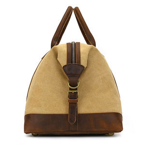 Canvas Heavy Duty Duffle Bag with Brown Leather Handles and Zipper Closure Customizable for Outdoor Travel and Weekend Use - Product Image 5