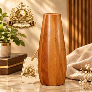 Vase en bois massif sculpté à la main SKIES TRADERS, design rustique vintage pour la décoration de bureau, pour fleurs et plantes - Product Image 2