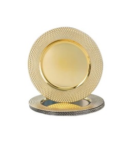 Assiette de présentation ronde martelée en acier inoxydable, écologique, faite à la main, luxueuse, élégante et classique, pour la vente en gros - Product Image 1