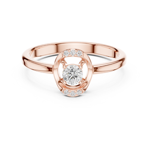 Bague solitaire en or rose avec diamant taille brillant rond et halo, style classique pour femme, bijou de fiançailles - Product Image 1