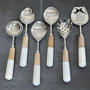 Ensemble de couverts de haute qualité, écologiques, au design vintage, en acier inoxydable poli miroir, pour servir des salades, avec résine colorée - Product Image 6