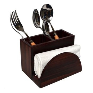 Solid Wood Condiment Caddy with Brass Metal Handles 4 Section Tabletop Utensil Organizer <b>Spice</b> <b>Jar</b> Holder for Restaurant Cafe - Product Image 2