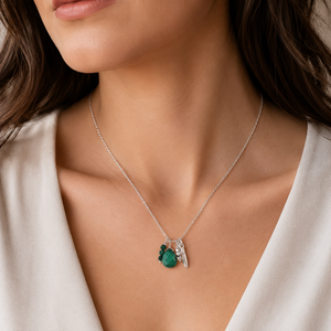 Collier en argent sterling 925 avec pendentif en malachite naturelle, motif feuille et goutte d'eau, bijoux bohèmes nature. - Product Image 5