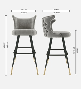 Elegante Silla de Bar Comercial con Respaldo de Terciopelo, Gris, Moderna y Lujosa, Taburete de Altura de Barra, Tapicería de Cuero PU, Estructura Metálica Ajustable - Product Image 6