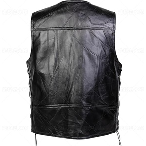 Chaleco de Cuero Vacuno Genuino Personalizado para Motociclistas, Chaleco de Motociclismo con Parches y Cordones Laterales - Product Image 2