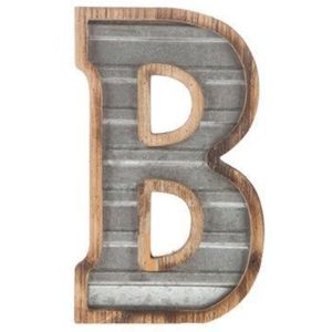 Lettre personnalisée en acier galvanisé de 12 pouces avec bordure en bois, alphabet métallique vintage à suspendre au mur pour la signalisation de bar, café, boutique - Product Image 1