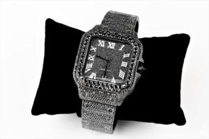 Montre automatique mécanique carrée entièrement sertie de diamants noirs avec cadran à chiffres romains, bijoux de luxe hip-hop pour hommes - Product Image 3