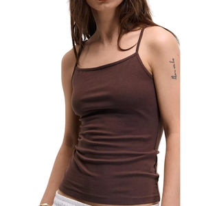 Débardeur côtelé personnalisé pour femme, col rond, respirant, couleur unie, court, décontracté, sans couture, pour le yoga - Product Image 2
