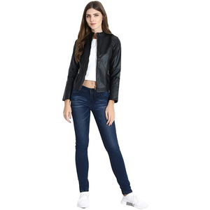 Chaqueta de Cuero para Mujer, Cuero Sintético, Corte Ajustado, Cuello Alto, Cierre de Cremallera, Moda Otoño Invierno - Product Image 6