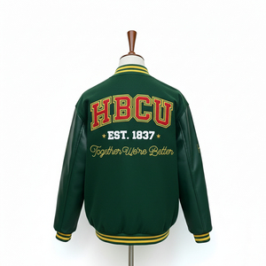 Chaqueta Letterman Personalizada OEM para Hombre, Talla Grande, Chaqueta Varsity de Lana y Tela con Parches Bordados, Estilo Béisbol Urbano con Detalles en Cuero - Product Image 6