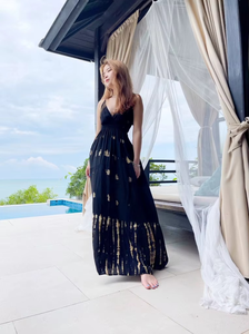 เดรสยาวผูกเอวสำหรับผู้หญิงขายส่งประจำฤดูร้อนปี 2026 ชุดเดรสยาวสำหรับวันหยุดฤดูร้อน ผ้าฝ้าย 100% ลายมัดย้อม เปิดหลัง - Product Image 3