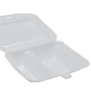 Contenedor de comida de espuma PS de 9x9 pulgadas a precio de fábrica de gran calidad con fiambrera con tapa con bisagras/comida rápida/hamburguesa desechable para llevar - Product Image 1