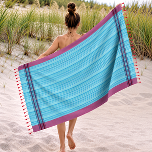 Serviette Kikoy 100% coton avec franges, super absorbante, serviette turque Kikoy au meilleur prix, exportateur en Inde. - Product Image 1
